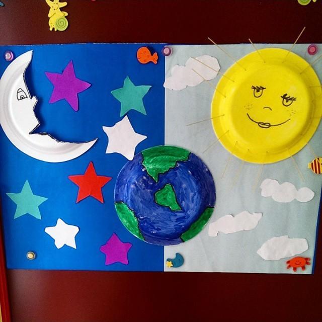 Поделки своими руками День космонавтики. Солнце луна и земля из пластиковых тарелок Поделки на праздники