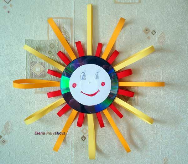 Солнце из диска и цветной бумаги | Просто поделки