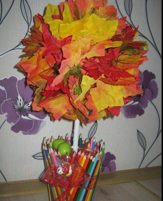 Поделки своими руками День учителя. Дерево из осенних листьев на подарок учителю Поделки для детского сада