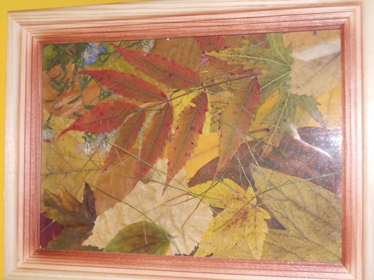 Поделки своими руками Осень. Картина аппликация из осенних листьев Поделки для детского сада