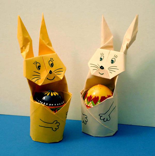 Поделки своими руками Пасха. Кролики оригами подставки для яиц на пасху Поделки на праздники