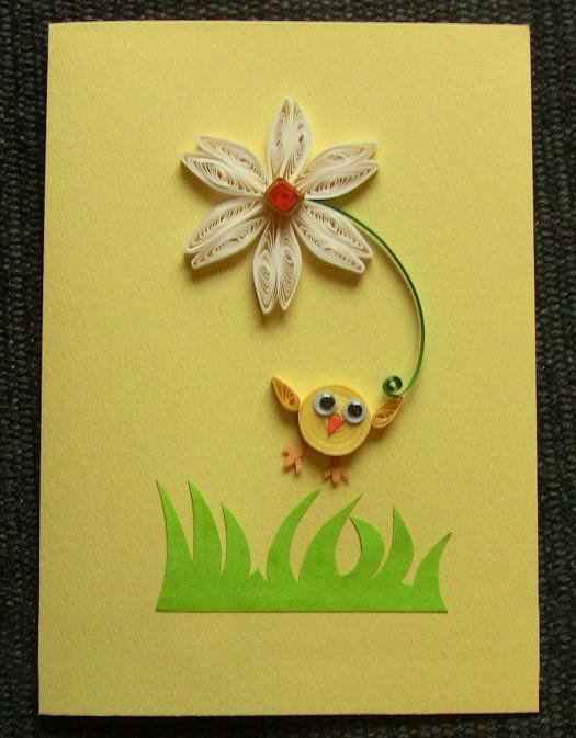 Поделки своими руками Из бумаги. Птичка с цветком в технике квиллинг аппликация Поделки для детского сада