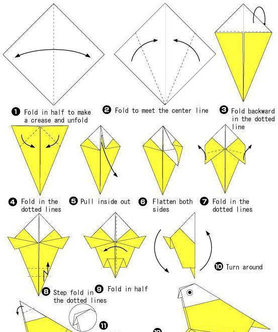Синица в технике оригами – простые схемы для детей и начинающих