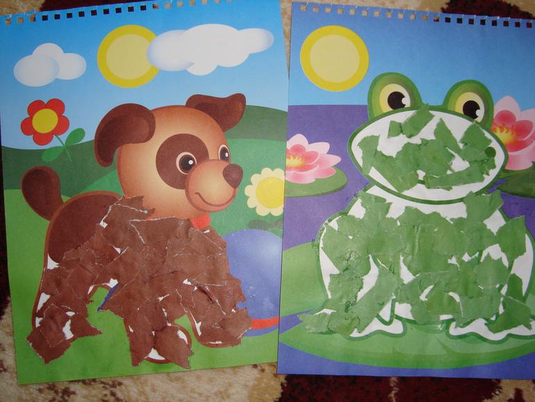 Поделки своими руками зоопарк. Собака и лягушка аппликация из рваной бумаги Поделки для детского сада